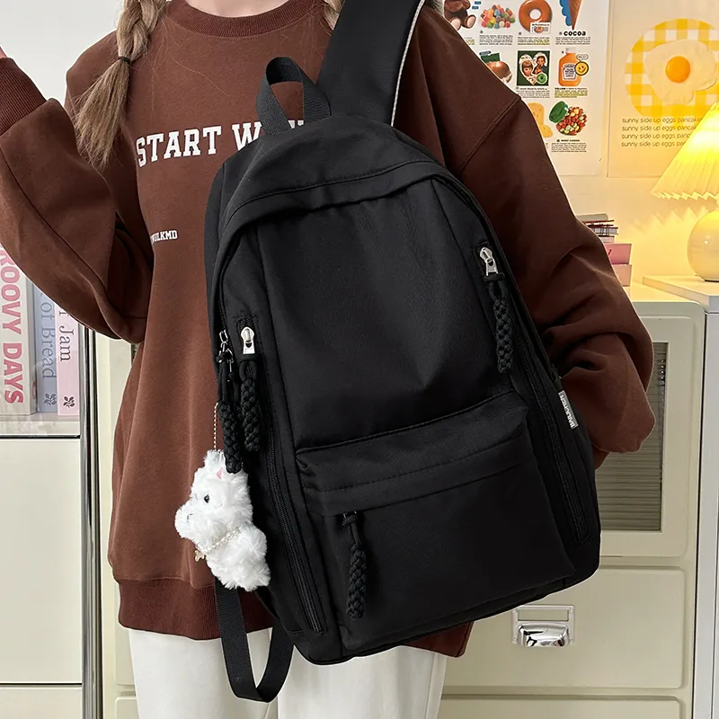 LUVISTRUE Nylon Backpack Unisex Black/Pink/Burgundy/Light Yellow-4