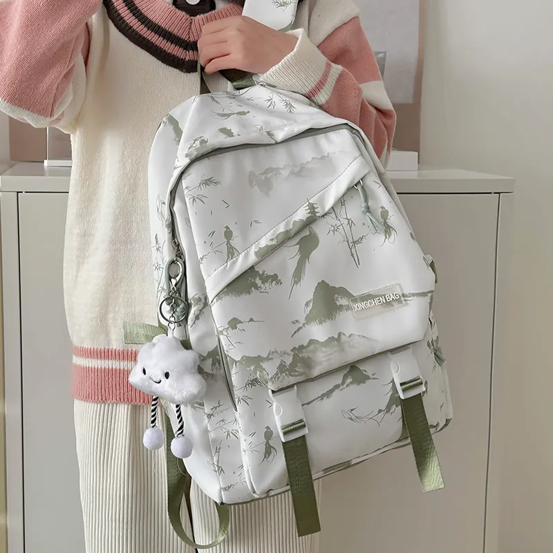 LUVISTRUE Nylon Backpack Unisex Gray/Red Green Pink-15