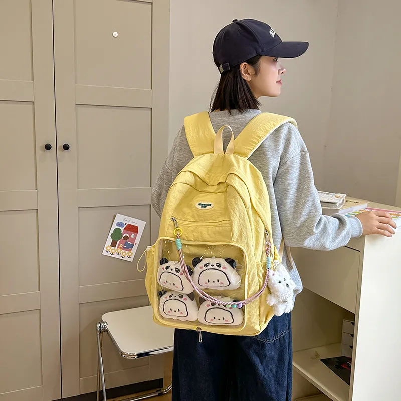 LUVISTRUE Nylon Fabric Backpack Regular Unisex White Blue/Yellow Black/Gray-20