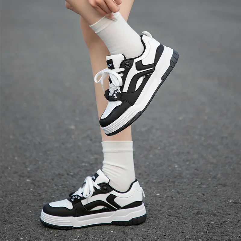 TUOPIN Pie Shoes Skateboard Shoes Unisex Low Top Black-5