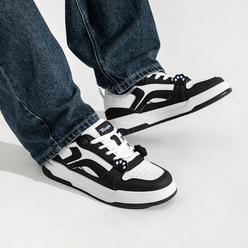 TUOPIN Pie Shoes Skateboard Shoes Unisex Low Top Black-21