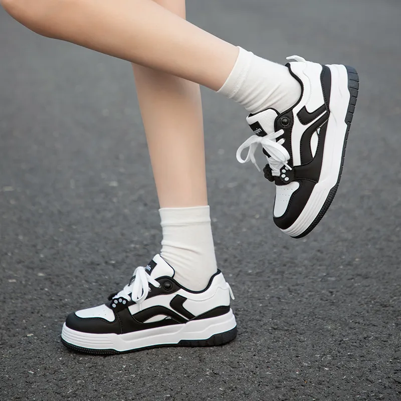 TUOPIN Pie Shoes Skateboard Shoes Unisex Low Top Black-9