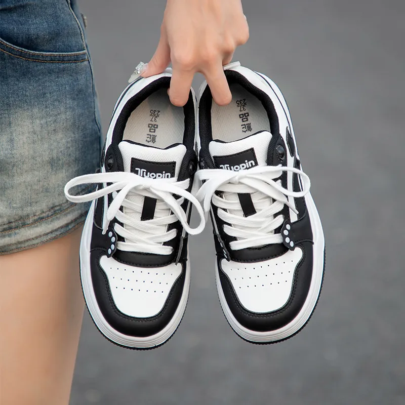 TUOPIN Pie Shoes Skateboard Shoes Unisex Low Top Black-6