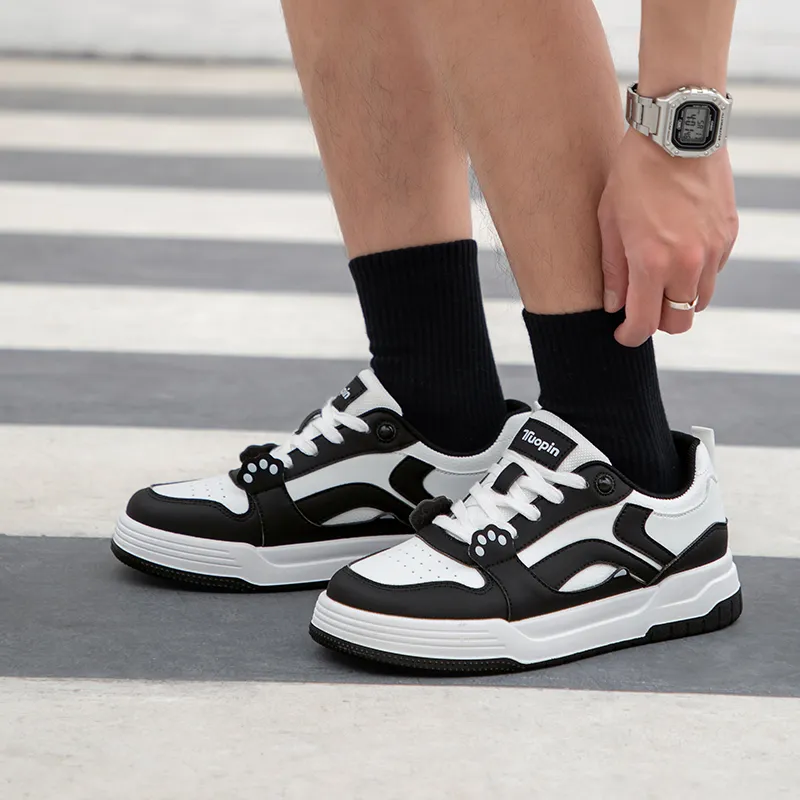 TUOPIN Pie Shoes Skateboard Shoes Unisex Low Top Black-16