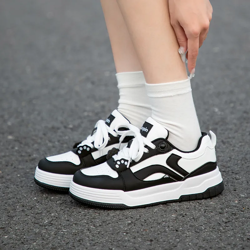 TUOPIN Pie Shoes Skateboard Shoes Unisex Low Top Black-7