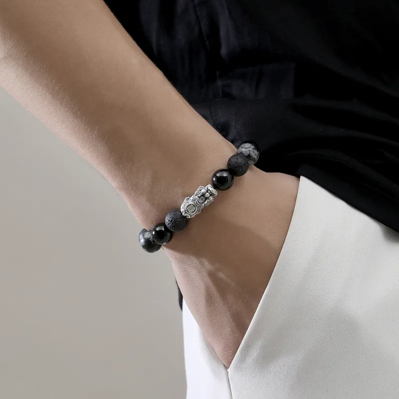 YFANXI Obsidian Jade Bracelets Men's-2