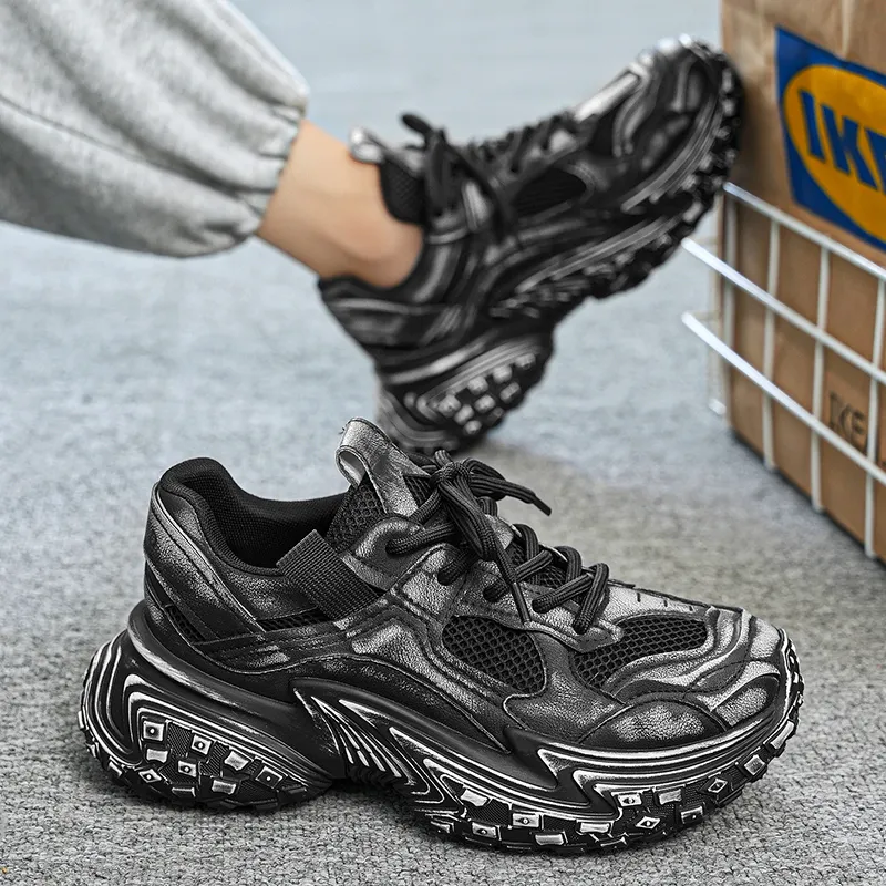 Yalu Abrasion Resistant Lightweight Height Increasing Low Top Chunky Sneakers Men's-3