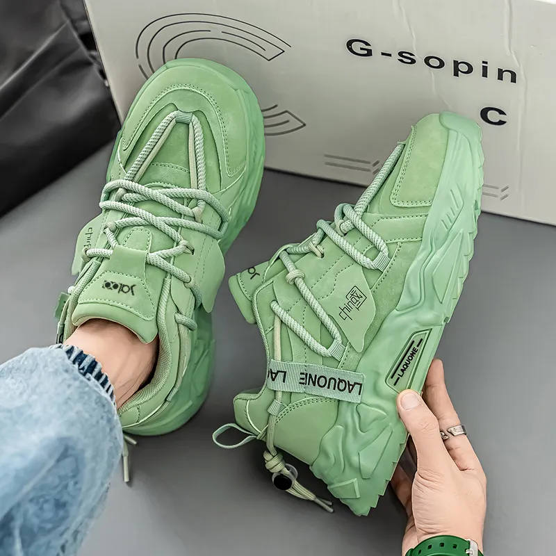 Yalu Fashion Chinese Fashion Trend Anti Slip And Wear Resistant Height Increasing Low Top Chunky Sneakers Men's-3