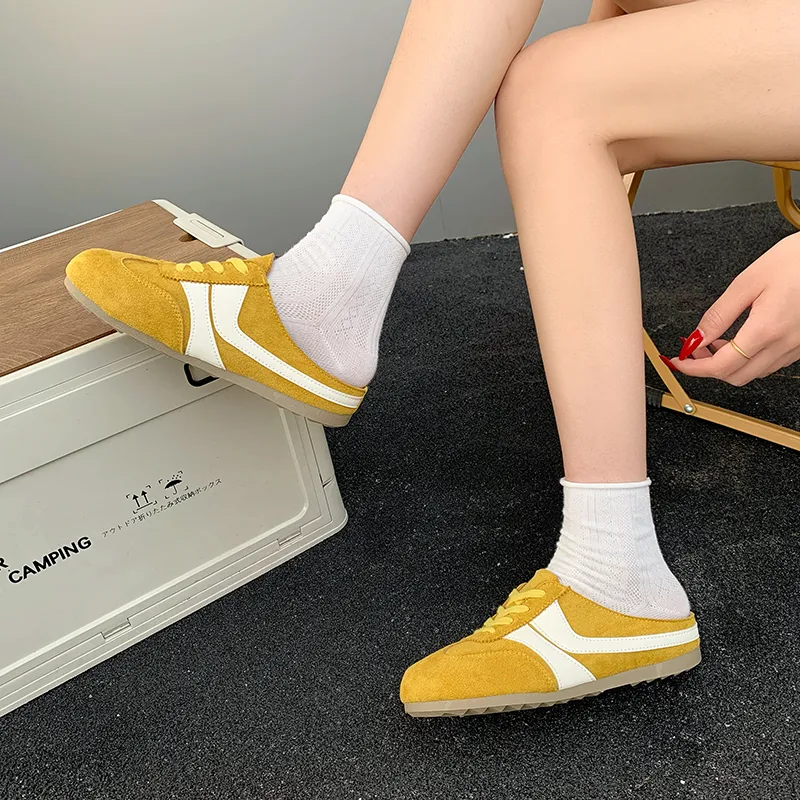 IHBOZ Rubber Sole Leather Patchwork Odor Resistant Abrasion Resistant Slip Resistant Closed Toe Slippers Women's-11