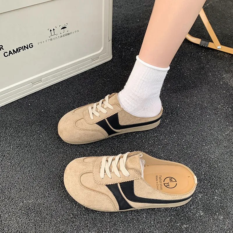 IHBOZ Rubber Sole Leather Patchwork Odor Resistant Abrasion Resistant Slip Resistant Closed Toe Slippers Women's-3