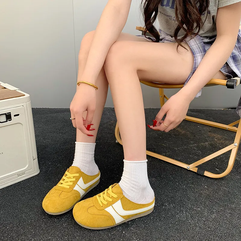 IHBOZ Rubber Sole Leather Patchwork Odor Resistant Abrasion Resistant Slip Resistant Closed Toe Slippers Women's-14