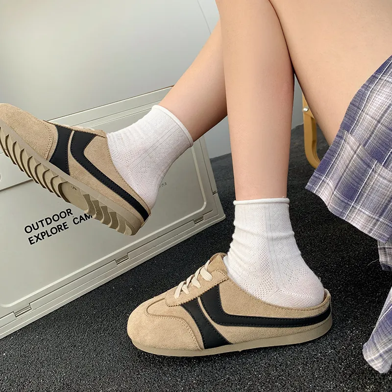 IHBOZ Rubber Sole Leather Patchwork Odor Resistant Abrasion Resistant Slip Resistant Closed Toe Slippers Women's-1