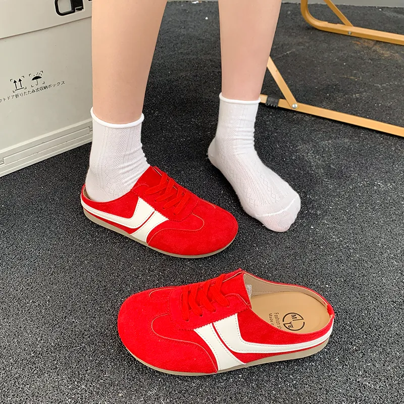 IHBOZ Rubber Sole Leather Patchwork Odor Resistant Abrasion Resistant Slip Resistant Closed Toe Slippers Women's-9