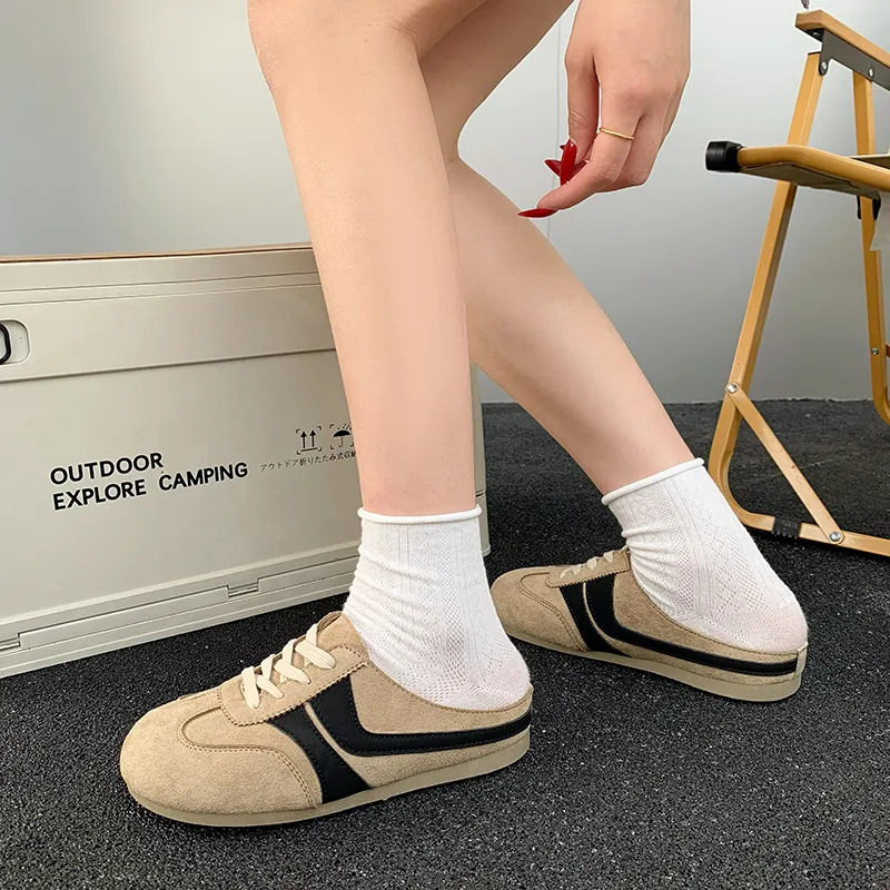IHBOZ Rubber Sole Leather Patchwork Odor Resistant Abrasion Resistant Slip Resistant Closed Toe Slippers Women's-2