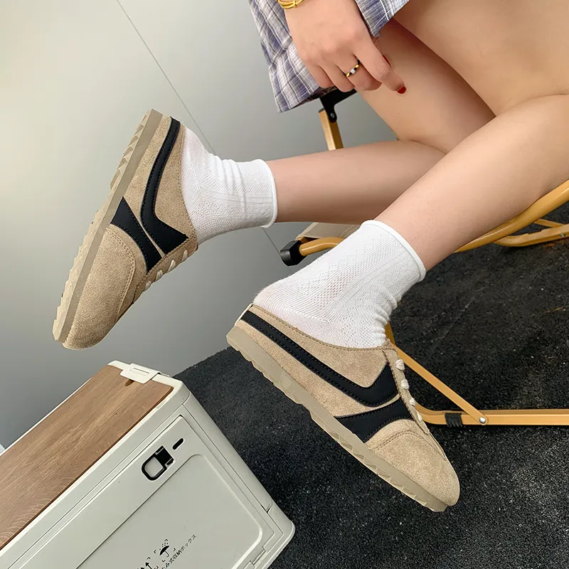 IHBOZ Rubber Sole Leather Patchwork Odor Resistant Abrasion Resistant Slip Resistant Closed Toe Slippers Women's-4