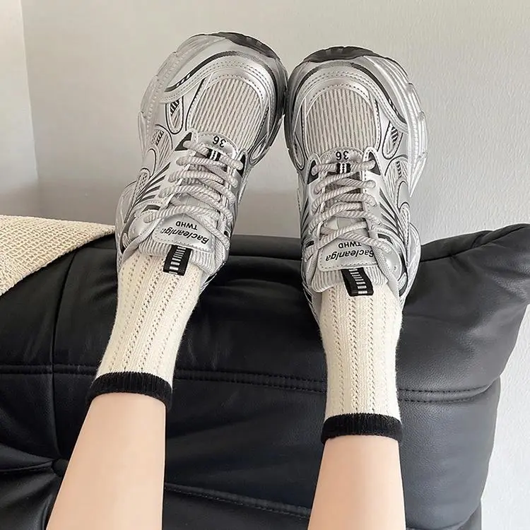 IHBOZ Casual Shoes Women's Low Top Gray Silver-4