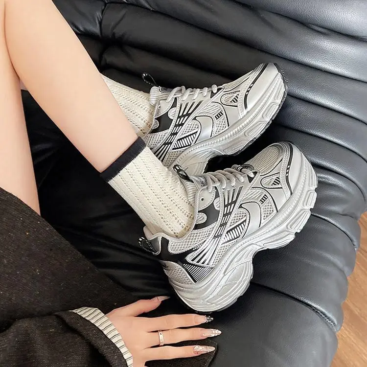 IHBOZ Casual Shoes Women's Low Top Gray Silver-3