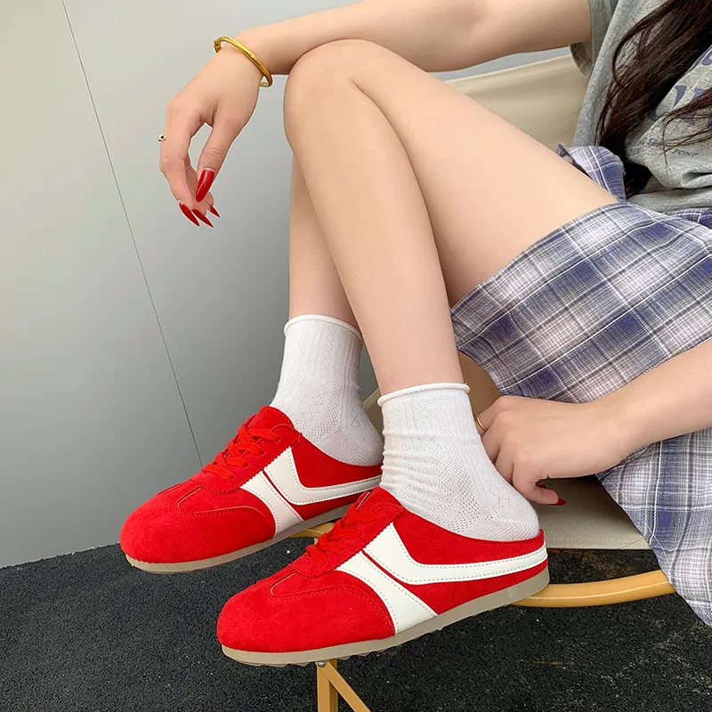 IHBOZ Rubber Sole Leather Patchwork Odor Resistant Abrasion Resistant Slip Resistant Closed Toe Slippers Women's-7