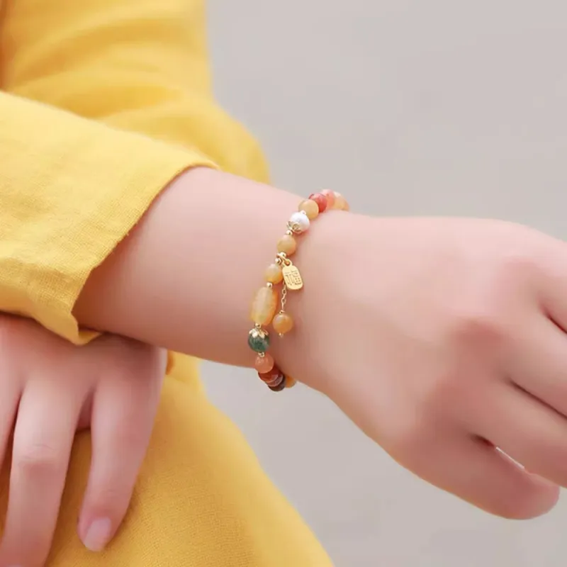 PUTUOSHANWENCHUANG Golden Silk Jade Bracelets Unisex-4