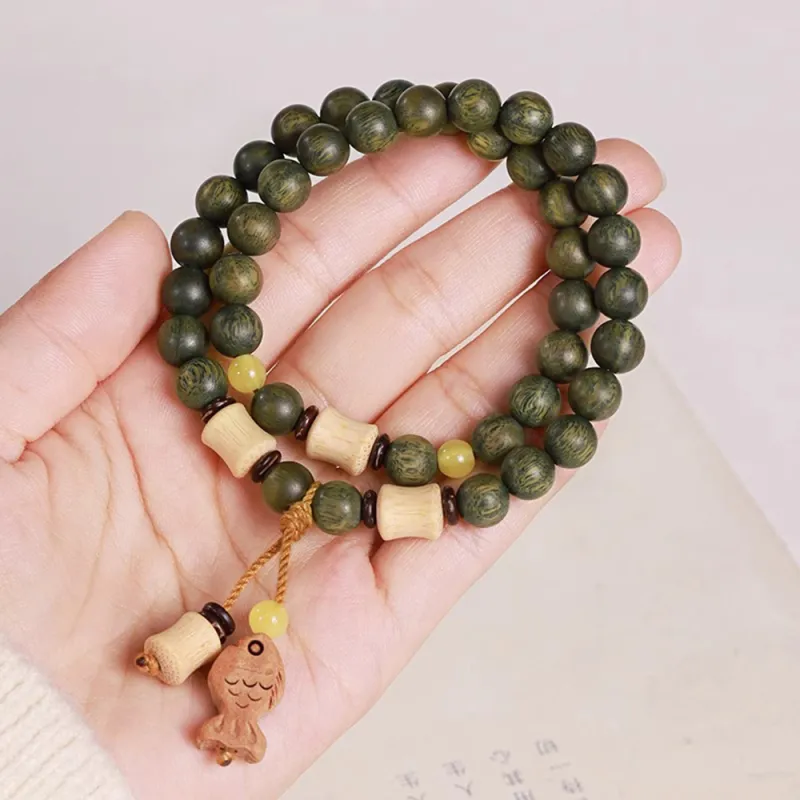 PUTUOSHANWENCHUANG Green Sandalwood Bracelets Unisex-3
