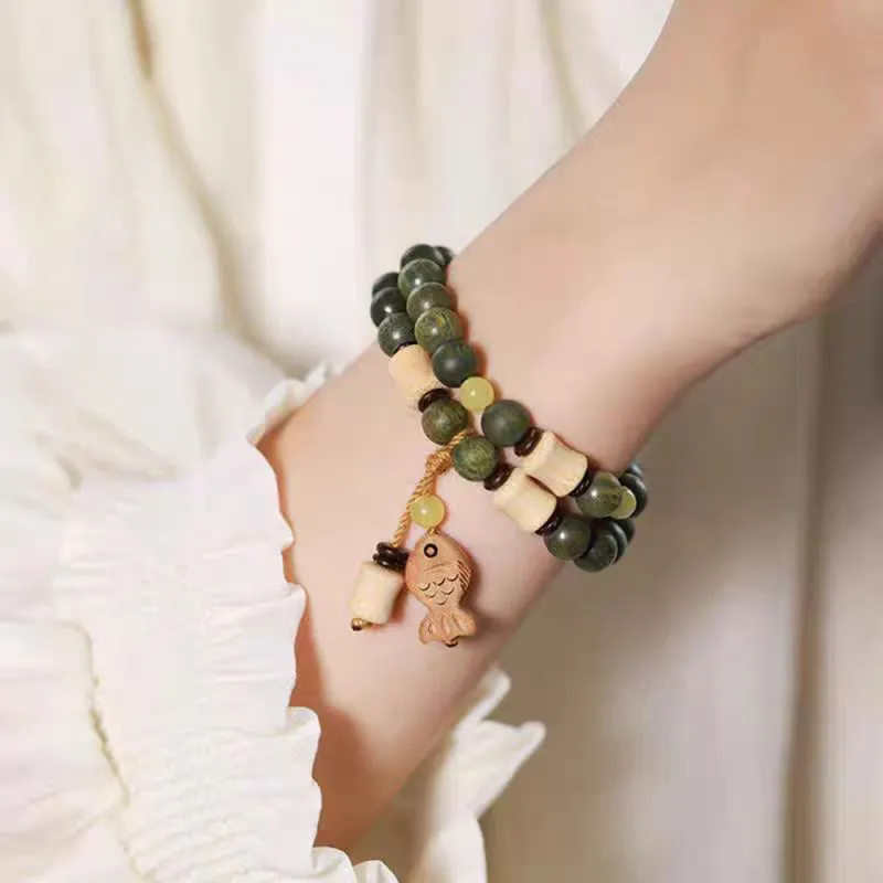 PUTUOSHANWENCHUANG Green Sandalwood Bracelets Unisex-4