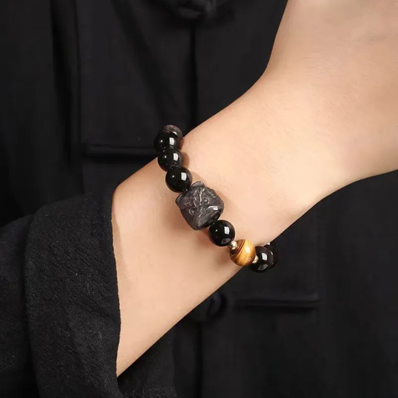 PUTUOSHANWENCHUANG Obsidian Bracelets Men's-1