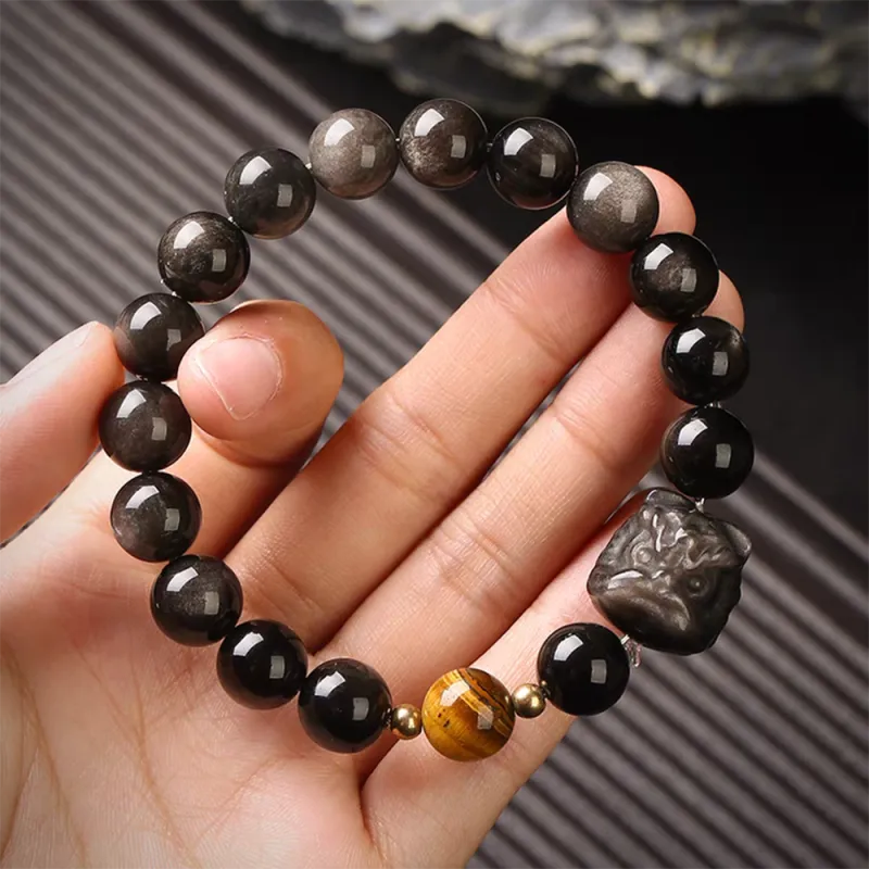 PUTUOSHANWENCHUANG Obsidian Bracelets Men's-2