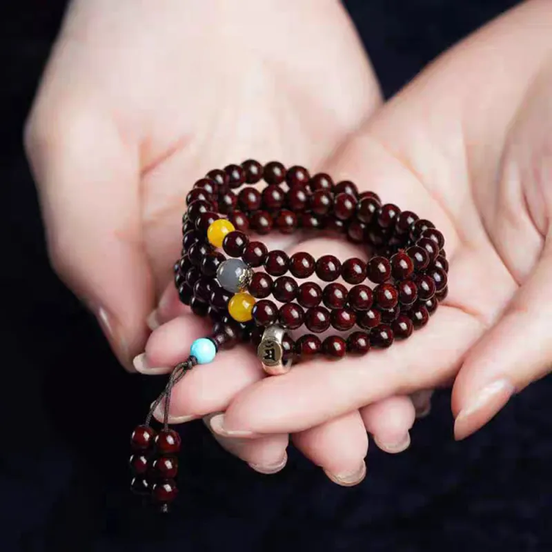 PUTUOSHANWENCHUANG Bloodwood Bracelets Unisex-4