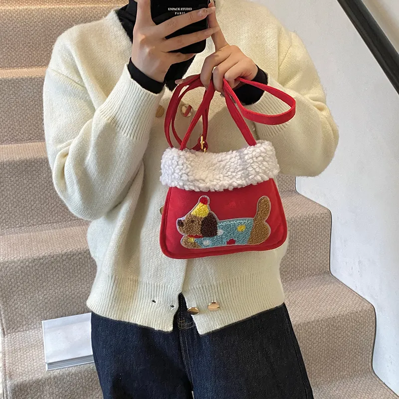 GOBLIN SHARKS 1759 Woolen Shoulder Bag Women's Brown & Khaki/Brown & White/Red/Pink-12