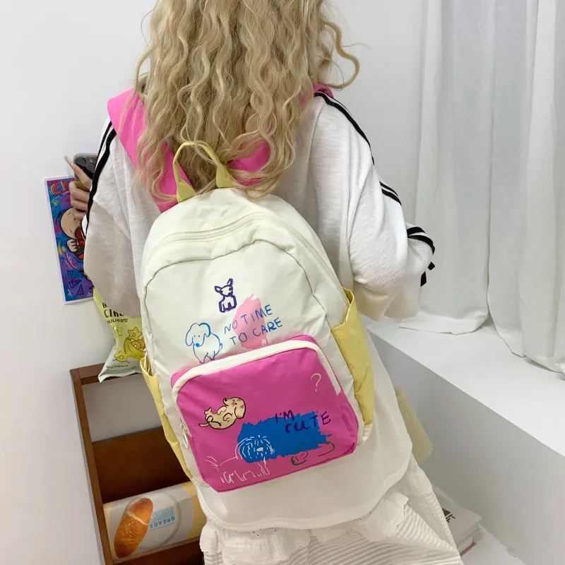 Kaka Tree Nylon Fabric Backpack Regular Unisex White/Yellow-2