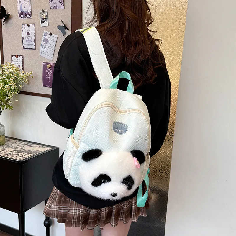 Kaka Tree Nylon With Plush Backpack Women's Khaki/Green-1