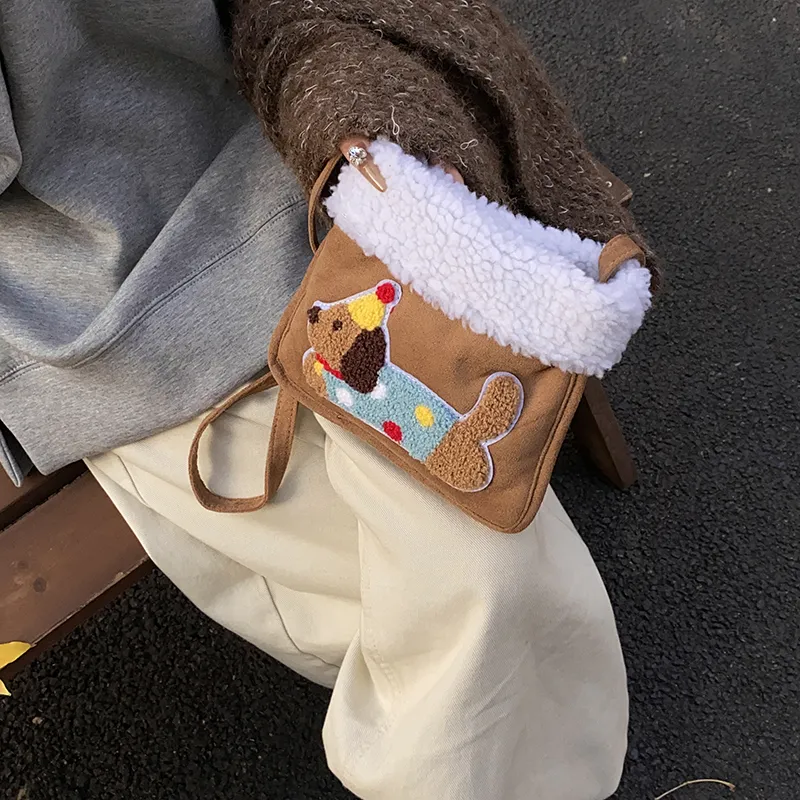 GOBLIN SHARKS 1759 Woolen Shoulder Bag Women's Brown & Khaki/Brown & White/Red/Pink-2