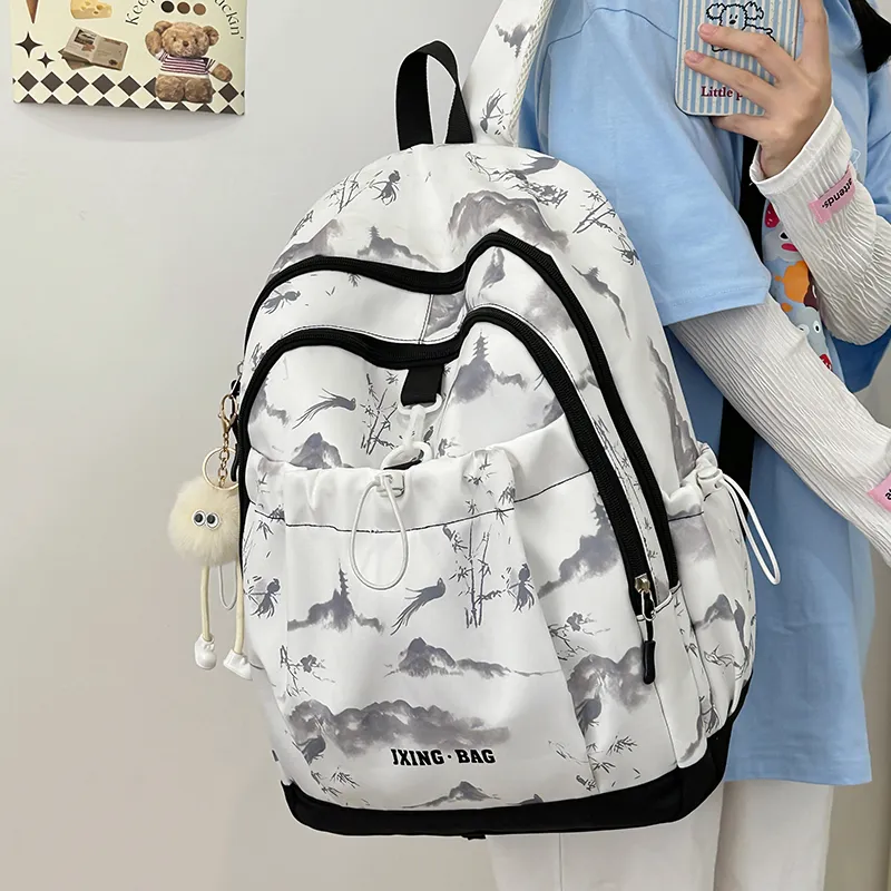 Kaka Tree Nylon Laptop Backpacks Regular Unisex Pink/Red/Black/Green-9
