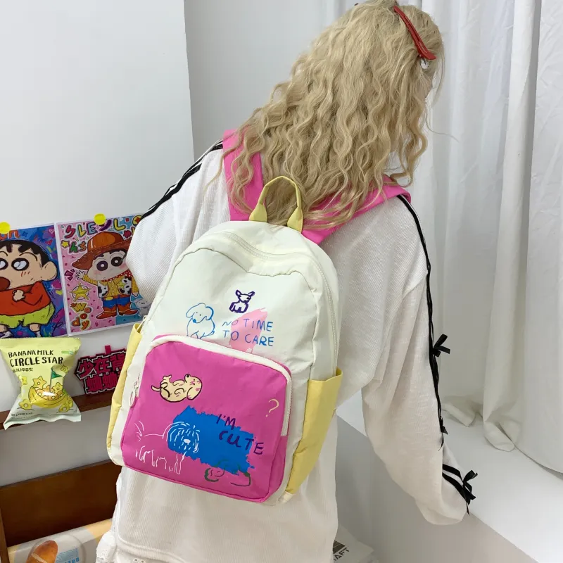 Kaka Tree Nylon Fabric Backpack Regular Unisex White/Yellow-3