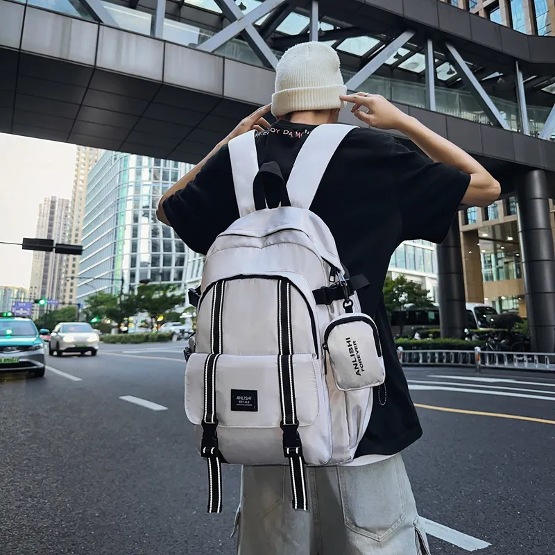 Kaka Tree Nylon Backpack Unisex Black & White/Pure Black/Gray-4
