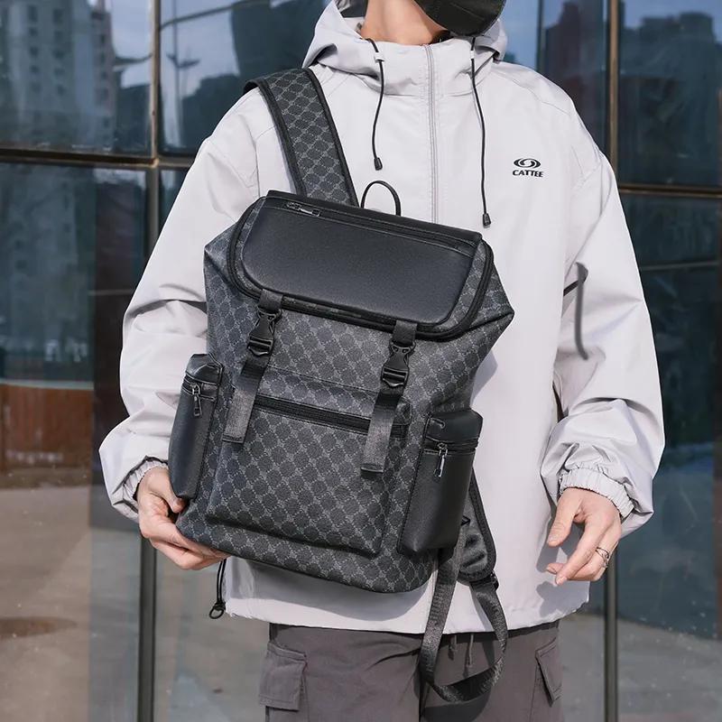Kaka Tree PU Backpack Large Size Unisex Black/Brown-10