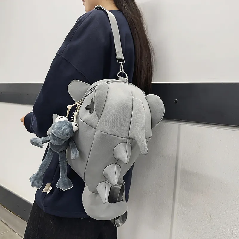 Kaka Tree Nylon Backpack Regular Unisex Black/White/Gray-1