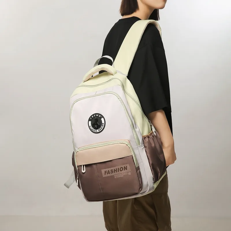 Kaka Tree Nylon Backpack Unisex Black/White & Black/Orange & Coffee/Green & Coffee-4