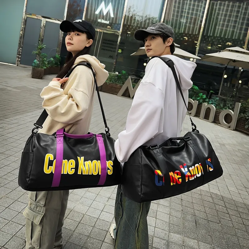Kaka Tree PU Travel Bag 33L Unisex Black White/Black Multicolor/Black Purple-6