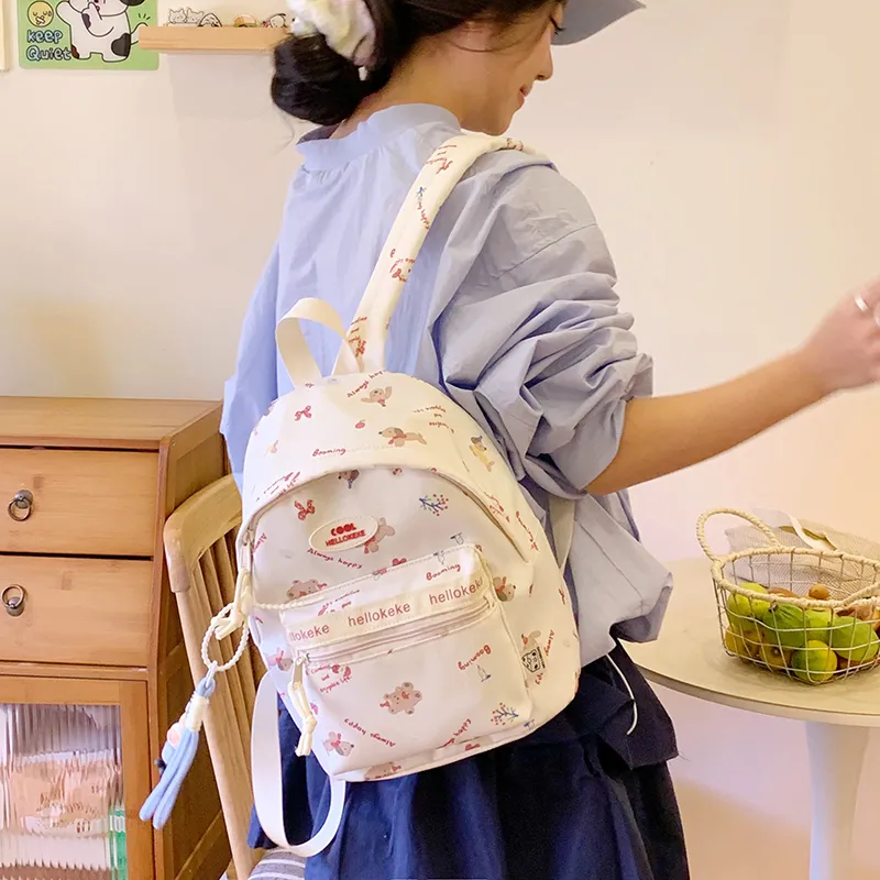 Kaka Tree Nylon Fabric Backpack Regular Women's Blue/White/White & Brown/White & Blue-6