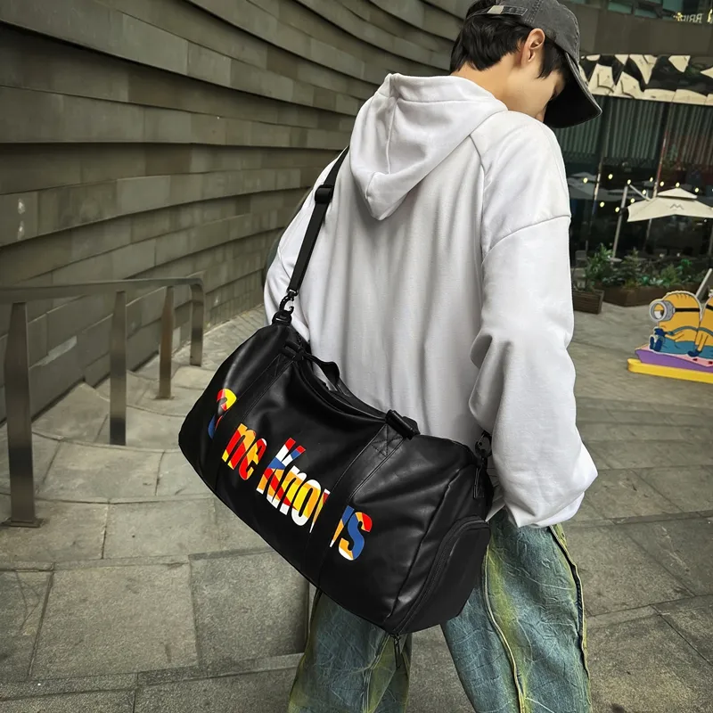 Kaka Tree PU Travel Bag 33L Unisex Black White/Black Multicolor/Black Purple-7