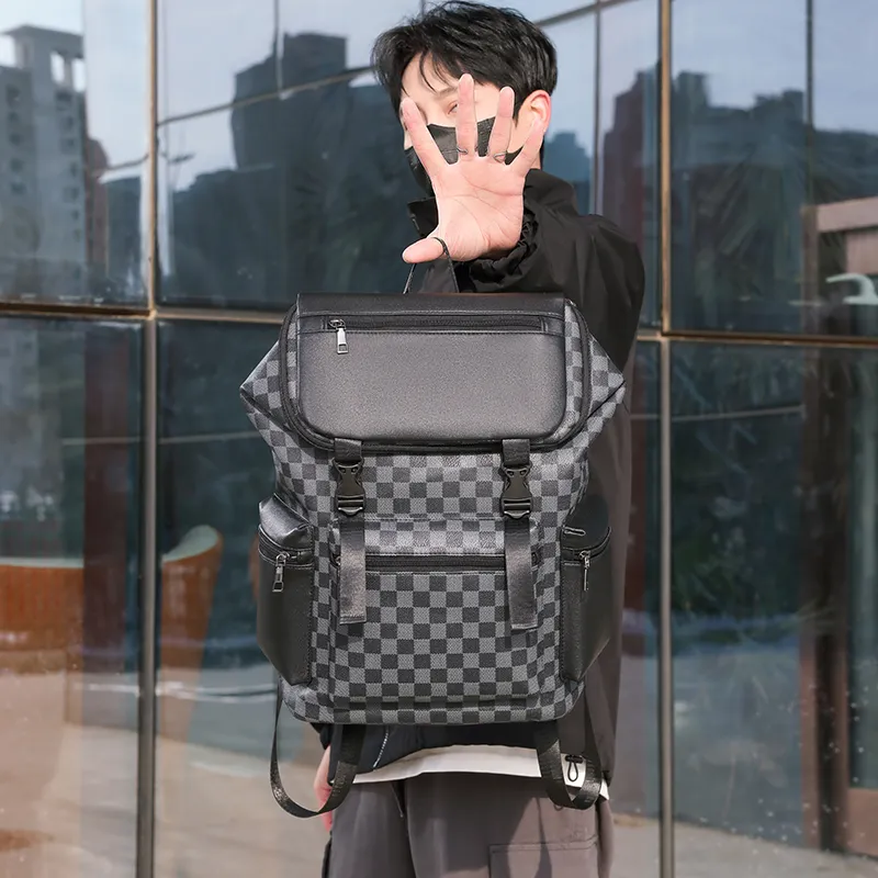 Kaka Tree PU Backpack Large Size Unisex Black/Brown-6