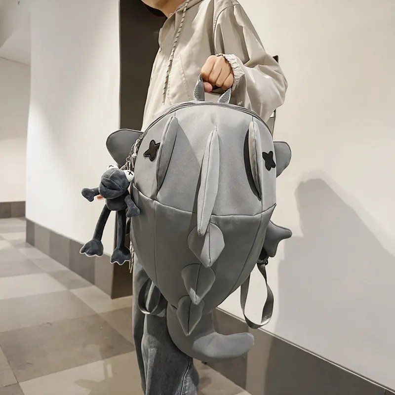 Kaka Tree Nylon Backpack Unisex Black/Gray/White-7