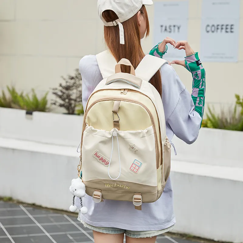 Kaka Tree Nylon Backpack Black/Green/Blue/Pink/Beige-5