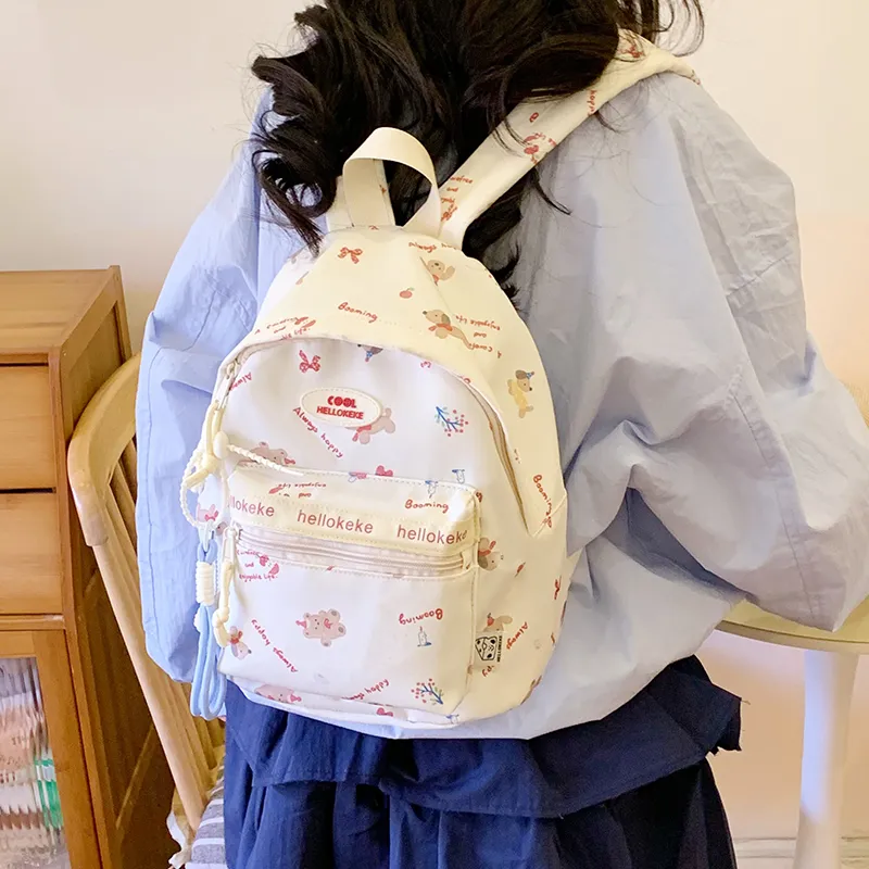 Kaka Tree Nylon Fabric Backpack Regular Women's Blue/White/White & Brown/White & Blue-5