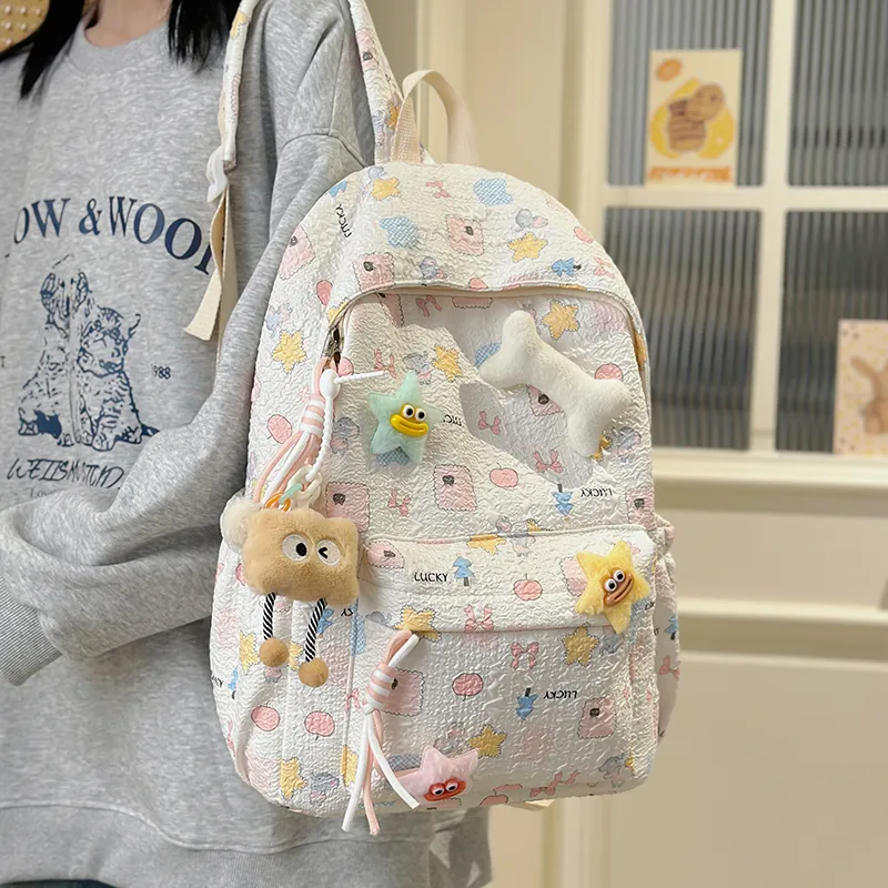 Kaka Tree Nylon Backpack Women's White/Blue/Pink-3