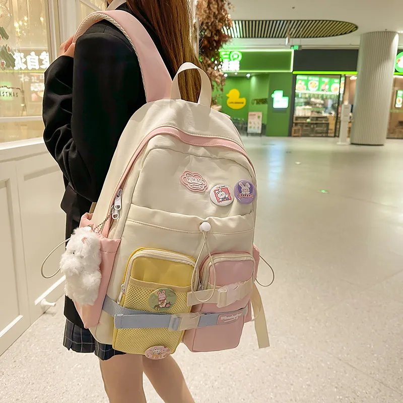 Kaka Tree Nylon Backpack Regular Unisex Black/White/Pink/Green Brown/Blue Green-4