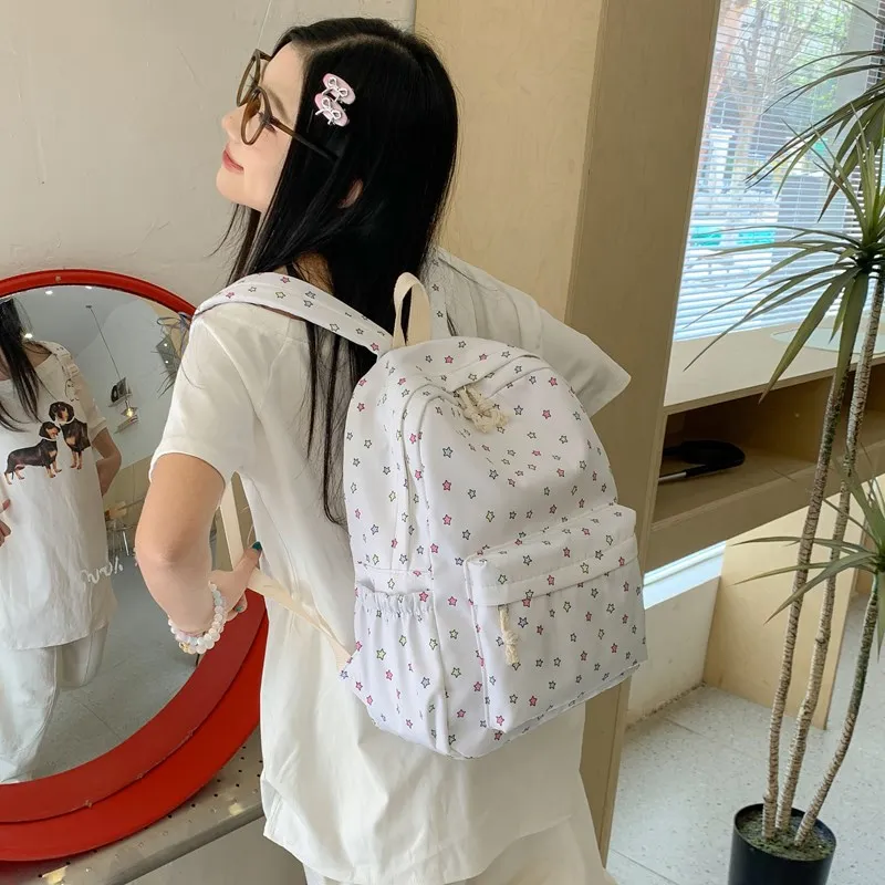 Kaka Tree Nylon Backpack Women's White-4