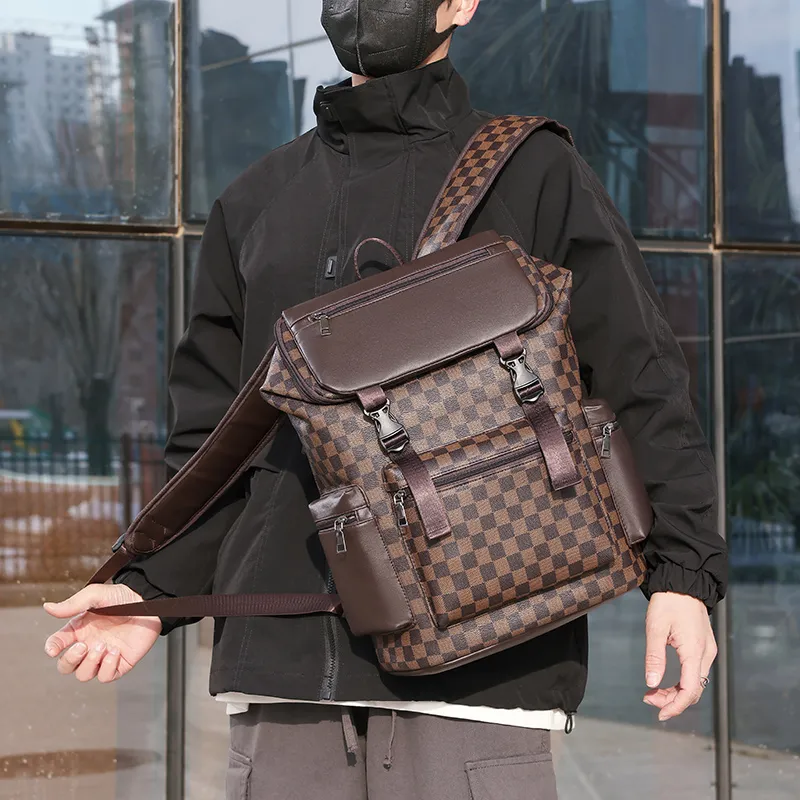 Kaka Tree PU Backpack Large Size Unisex Black/Brown-13