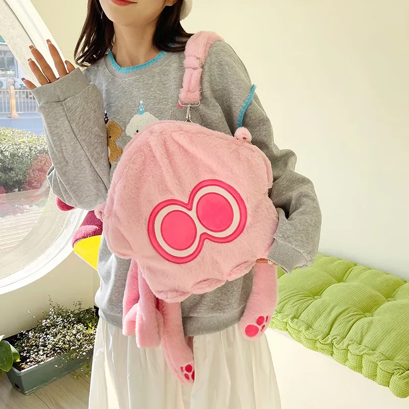 Kaka Tree Plush Backpack Regular Unisex Gray/Pink/Green-4